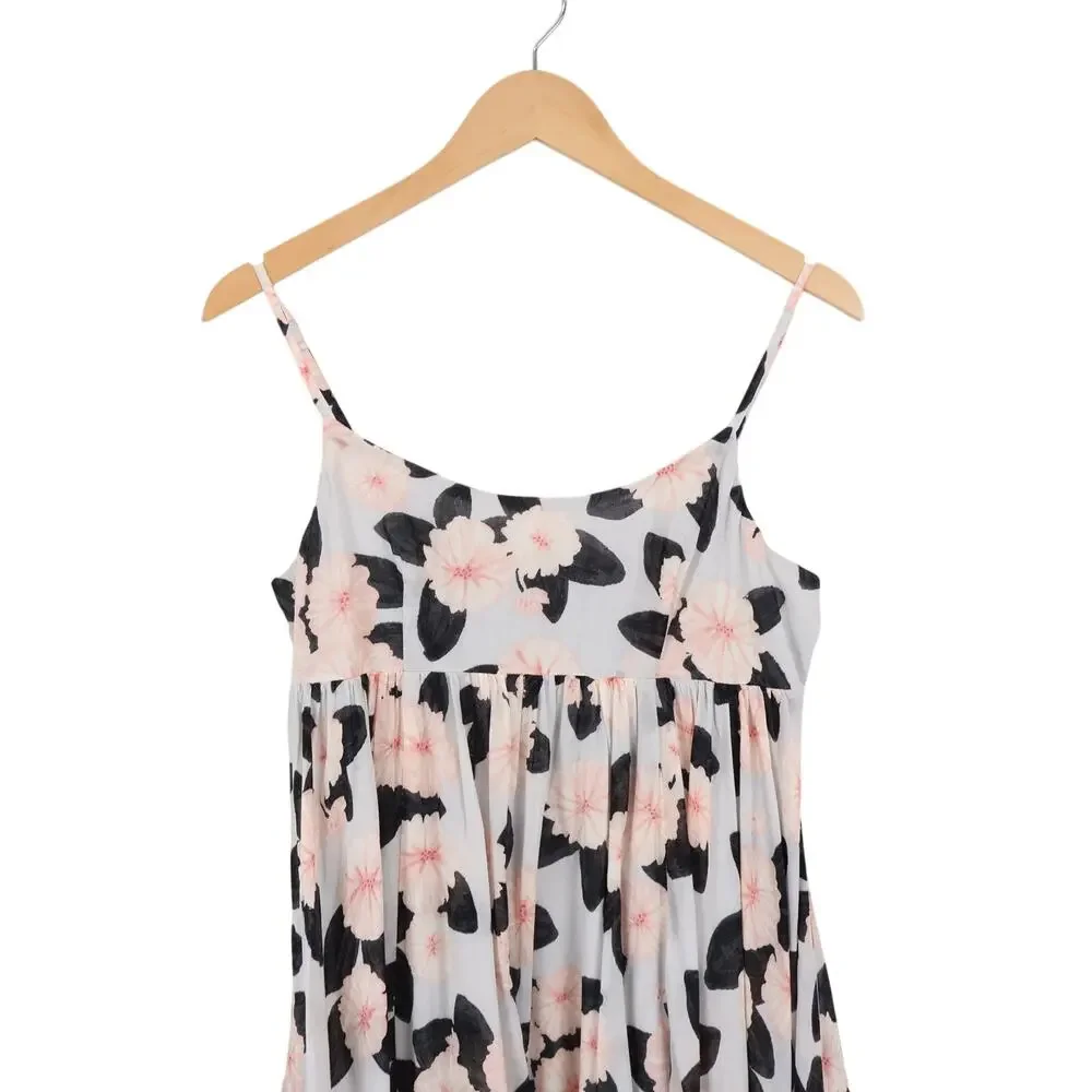 J.Crew Ruffle Maxi Dress Peony Print Oyster Grey Pink Size Small NWT